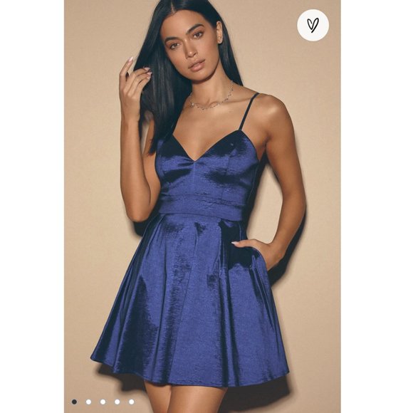 Lulus Dresses & Skirts - Lulus Mini Dress XS Beyond Magic Cobalt Blue Metallic Skater Pockets Flirty